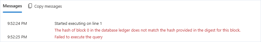 Verification error: the hash of block 0 in the database ledger does not match the hash provided in the digest