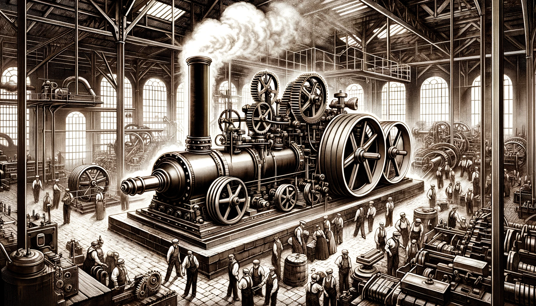 Illustrate-a-detailed-scene-of-an-early-19th-century-steam-engine-in-operation-within-an-industrial-setting-emphasizing-its-monumental-role