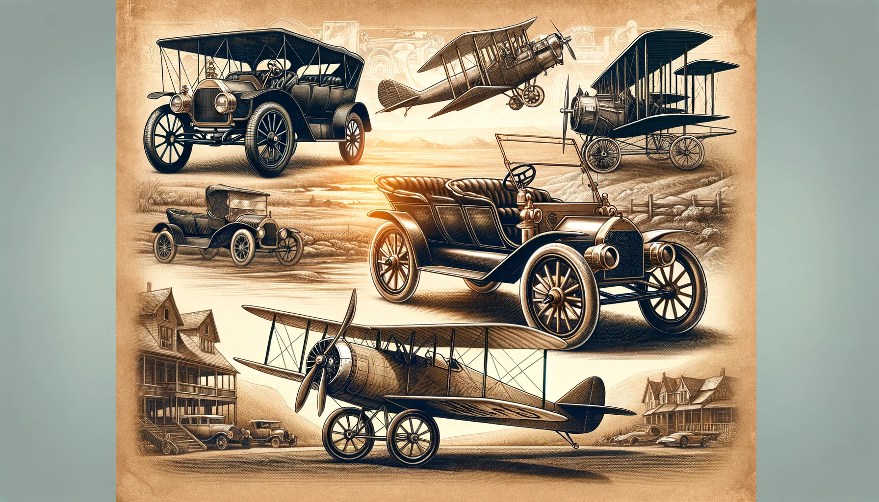 llustrations-that-showcase-the-early-advancements-in-transportation-focusing-on-the-first-automobiles-and-airplanes.-The-image-should-feature