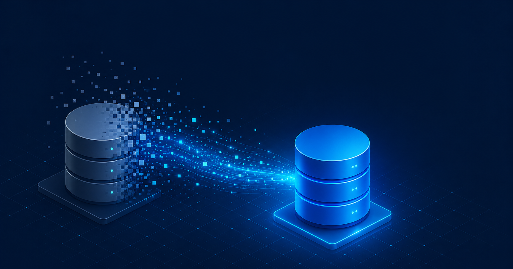 Isometric network architecture illustration, Azure palette on dark navy
