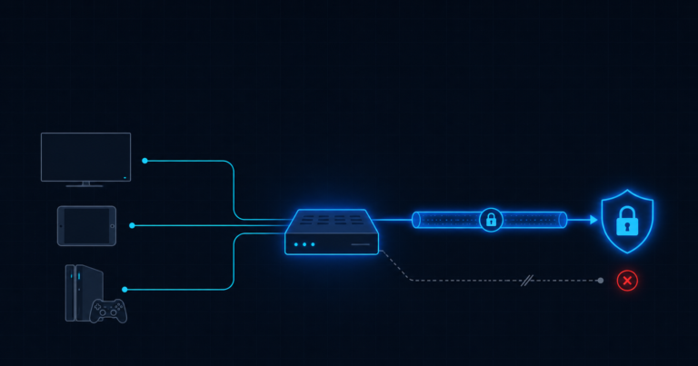Fail-closed VPN gateway on Linux routing managed devices through an encrypted tunnel while blocking the fallback path